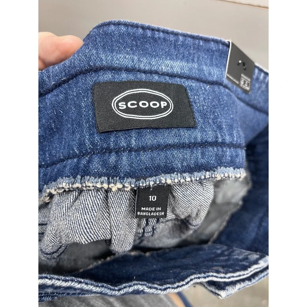 Scoop Women Blue Acid Wash Denim Mini Skirt High Waisted Pleated Skater 10 NWT